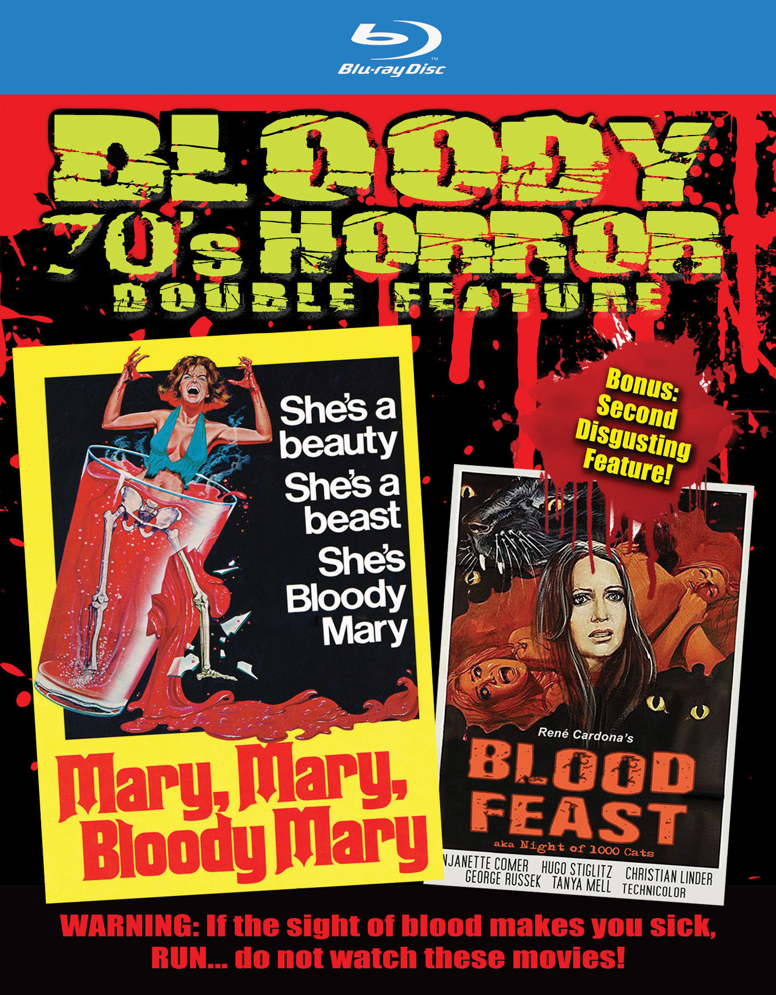 BLOODY 70’s HORROR DOUBLE FEATURE: MARY, MARY, BLOODY MARY + RENE CARDONA'S BLOOD FEAST (Blu-Ray + Dvd Combo Pack)