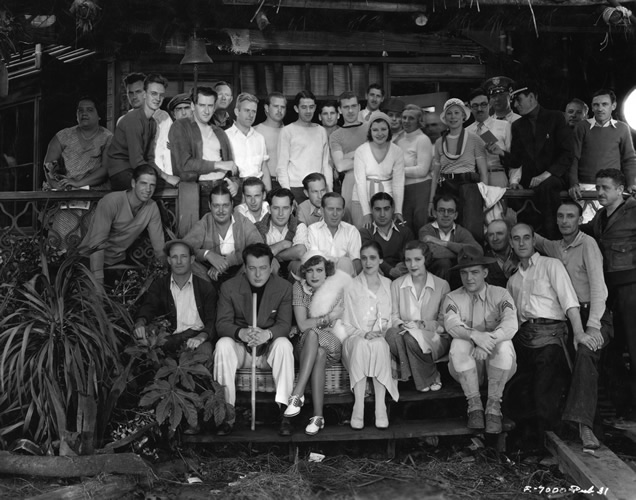 RAIN 1932 United Artists Front row, Lewis Milestone, Joan Crawford, William Gargan. (In goup, Camera, Oliver T Marsh, Asst Dir, Nate Watt, Tech Directors V.L. McFadden, Satini Pualoa)